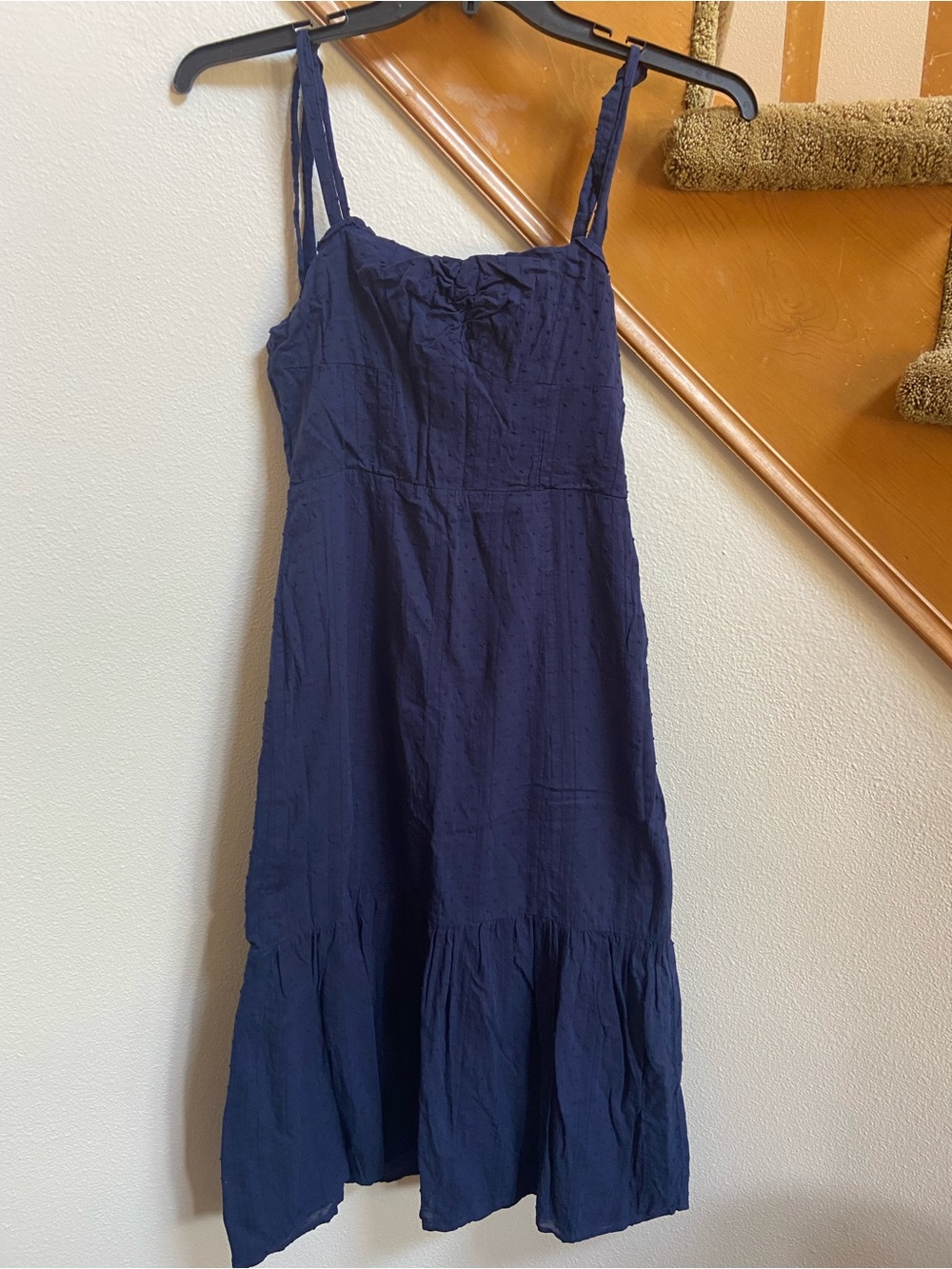 Wild Honey Navy Blue Textured Spots Tiered Dress, like new, women's size M